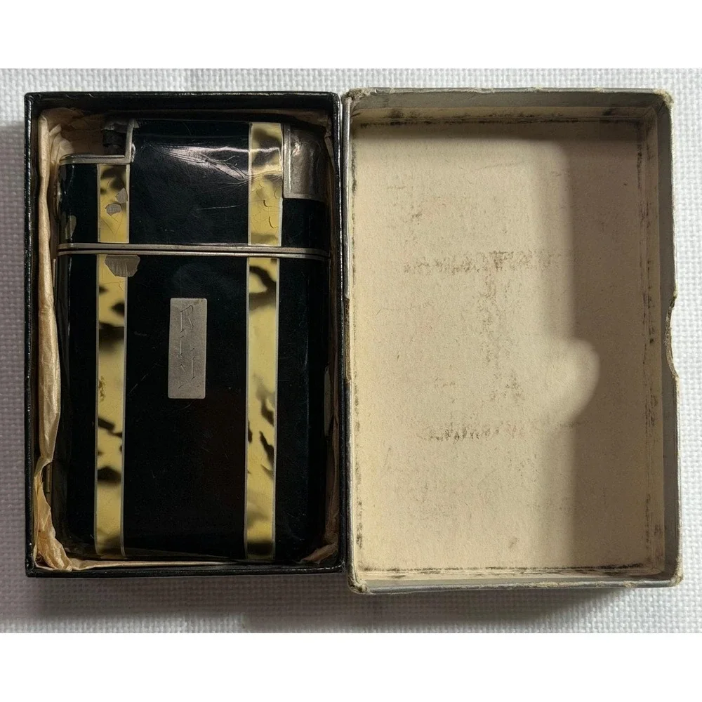 VTG Marathon Slide-A-Lite Cigarette Case Lighter Art Deco Enamel Tortoise Box
